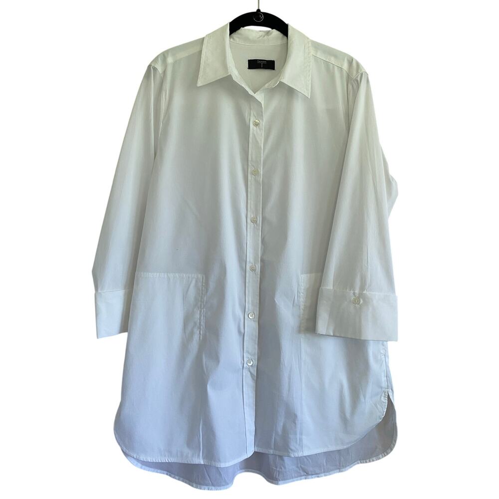 Tahari White Collared Tunic Top Size Medium